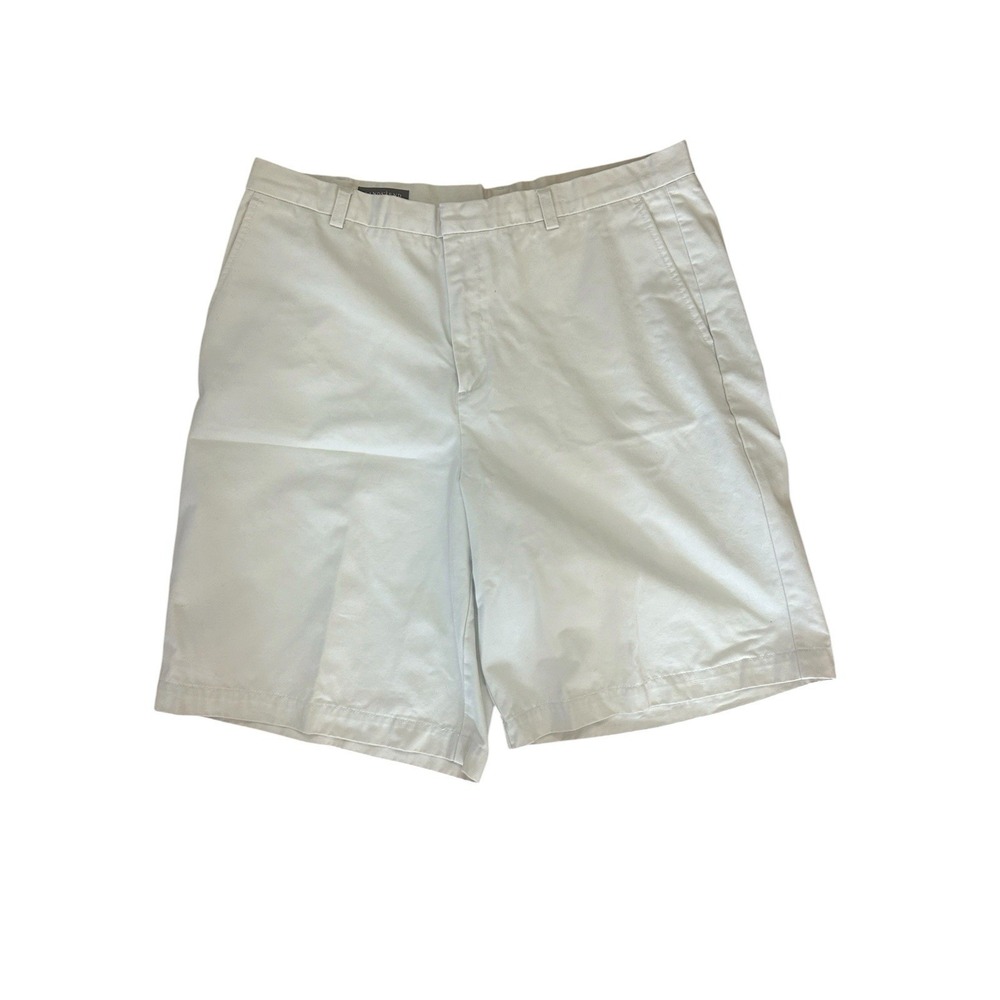 Lands End Womans Cotton Khaki Shorts Tan Casual SZ 16 Flat Front